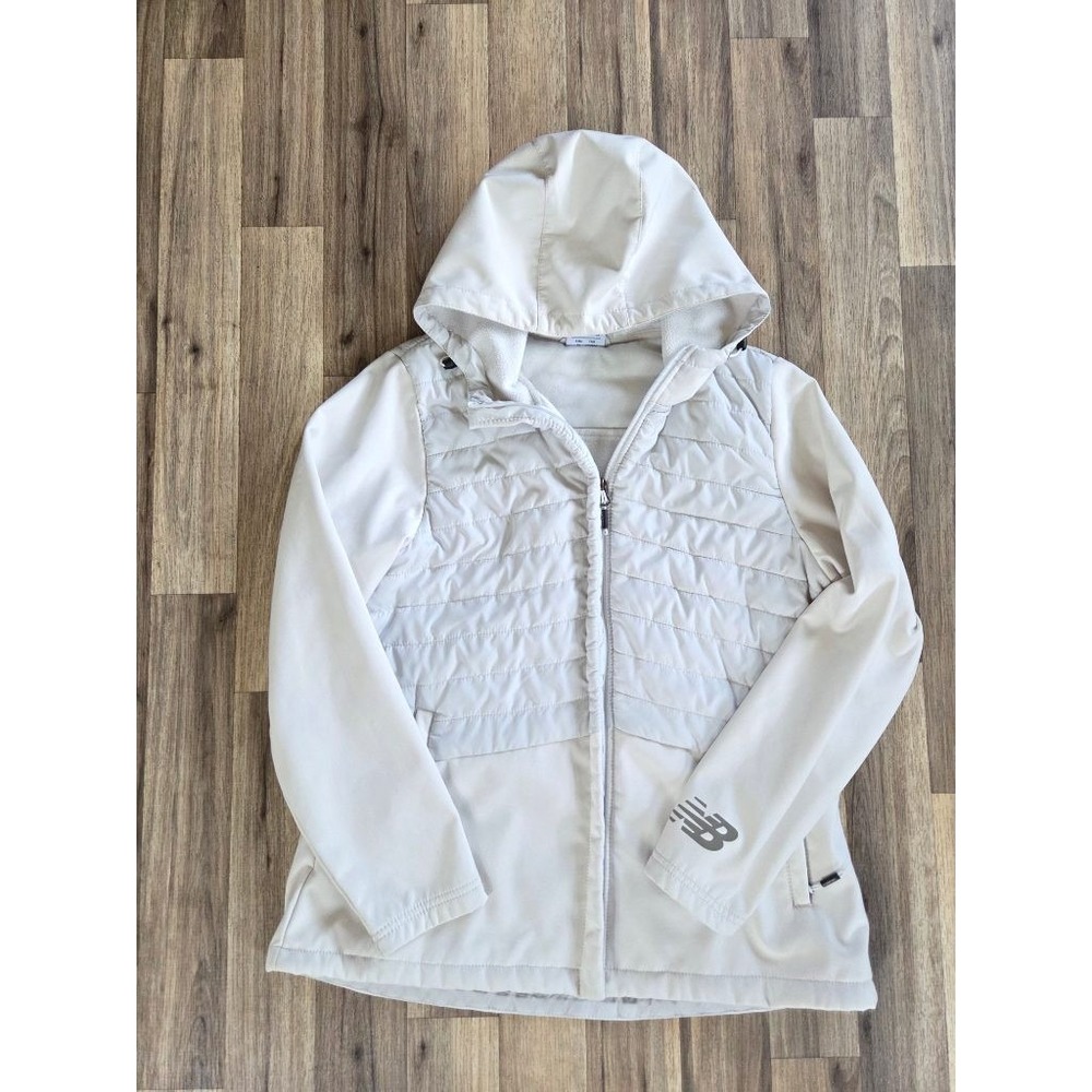 New Balance Hooded Jacket Womens L White Quilted Hybrid Softshell Gorpcore